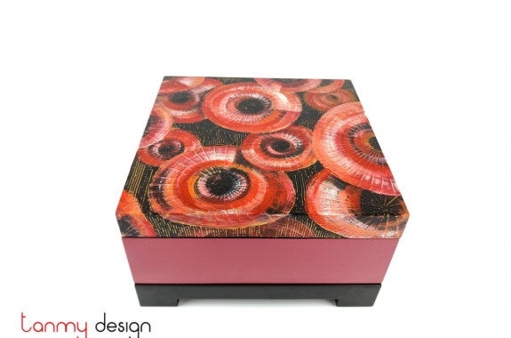 Square lacquer box hand-painted with rounds included with stand 25 cm